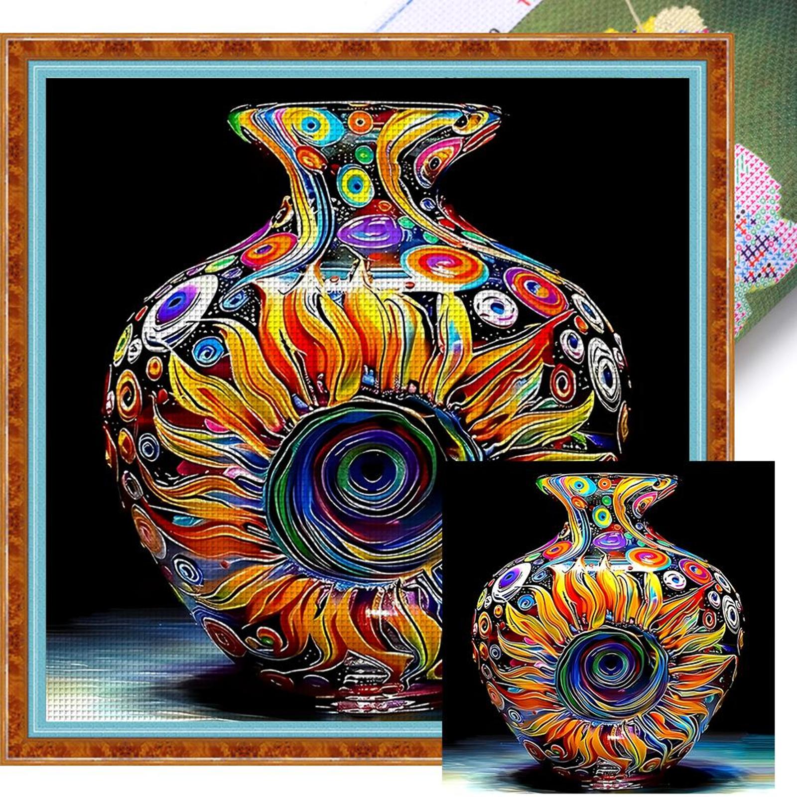 

Full Embroidery cotton Thread 11CT Printed Glass Vase Cross Stitch 50x50cm