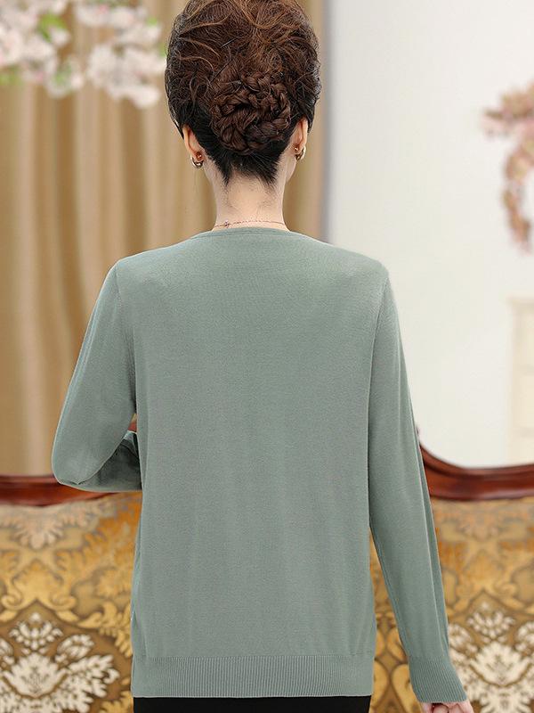 Women's Autumn & Spring Knitwear Set: Sweater & Cardigan for Middle-Aged & Elderly