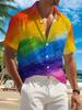 New Men'S Casual Short-Sleeve Shirt with a Colorful Pattern Resembling Rippling Water, Featuring a Dreamy Rainbow Gradient. Perfect for Festive