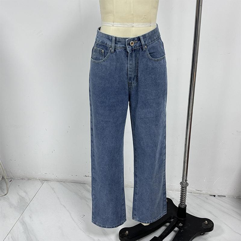 Vintage Bow Straight Jeans Women Causal Loose Zipper High Waist Trousers Spring Denim Pants with Pockets