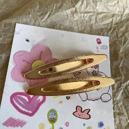 

2pcs Metal Bangs Broken Hair One Word Duck Bill Shape Side Makeup Small Female Hairpin Hollow Gold and Silver Clip