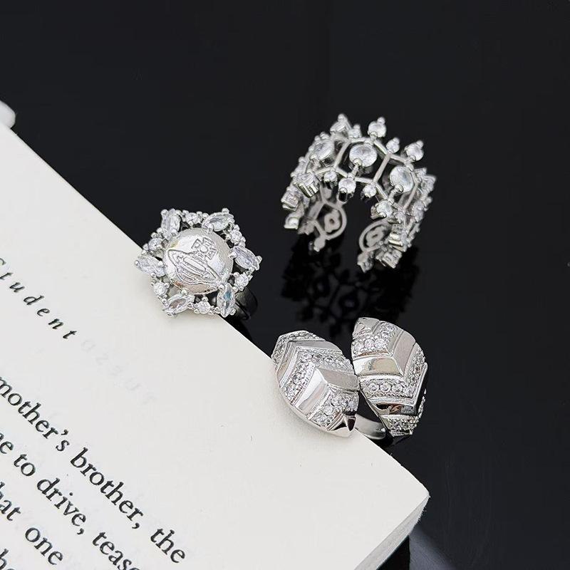 Planet Saturn Full Of Diamonds, Zircon, Gypsy Open Ring, Women'S Light Luxury Niche High-End Temperament French Index Finger Ring