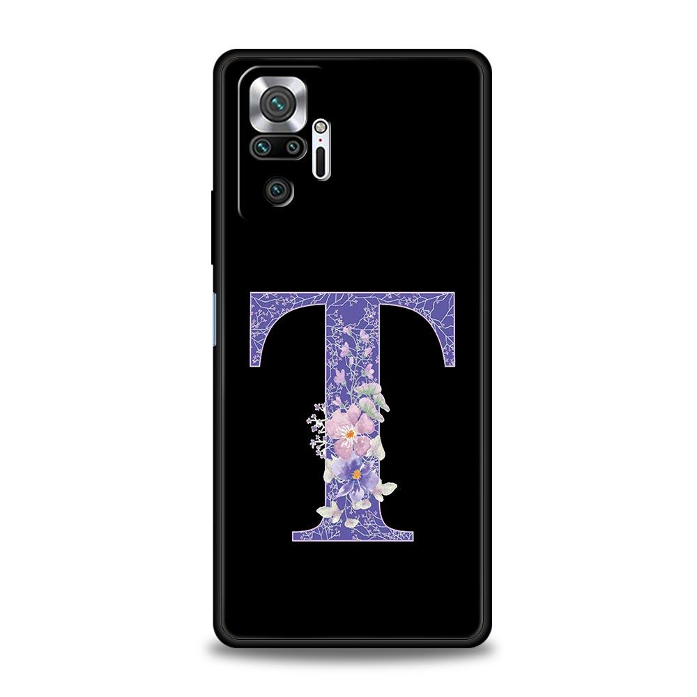 Letters Purple Flower Phone Case For Xiaomi Redmi Note 14 13 5G 10 11 12 Pro Plus 4G 14C 13C 12C 10C Black Cover