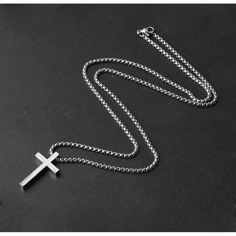 Cross Necklace Female Couple Pendant Sweater Chain Easiest for Match Pendant Hip Hop Glossy Long European and American Necklace Male Lettering Small Cross Necklace - with 55cm Corn Chain