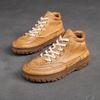 Women's Vintage High-Top Sneakers - Top Layer Cowhide Lace-Up Casual Shoes with Rubber Sole, Round Toe Comfortable Flat Shoes