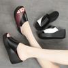 WTEMPO Soft Leather Summer Casual Slippers Women Large Size Patchwork All-match Wedge Heel Non-slip Slippers