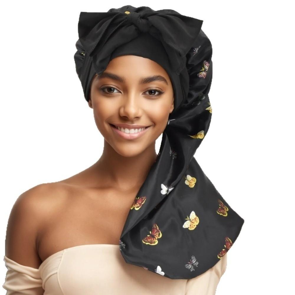 Leopard Print Silk Hair Bonnet Bowknot Design Hair Protector Bonnet Anti-UV Head Scarf  For Women