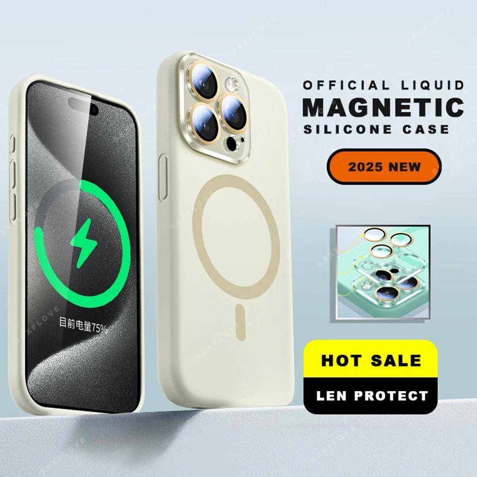 Lanyard Phone Case For iPhone 15 14 16 Plus 11 12 13 16 Pro Max Magsafe Liquid Silicone Magnetic Strap Charge Protector Cover