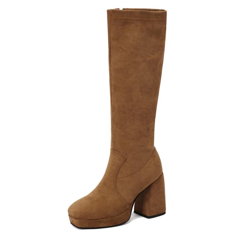 Módní Elegantní Kozačky po Koleno Dámské Boty 2024 Podzim Zima Dámské Vysoké Boty Měkký Semiš Zip Dlouhé Společenské Boty Dámské Velká Velikost 45