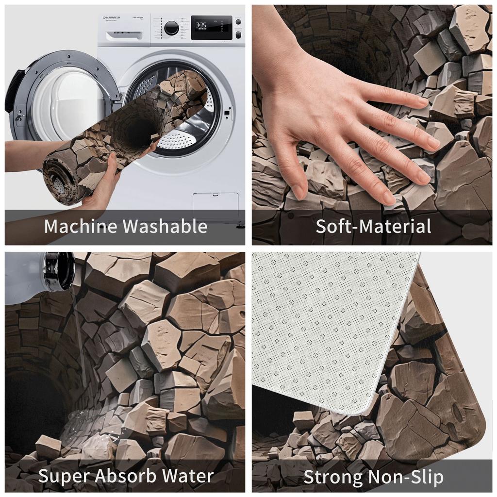 3D Visual Illusion Effect Stone Wall  Doormat Non-Slip Entrance Kitchen Bathroom Floor Door Mats  Garage Carpet Rug