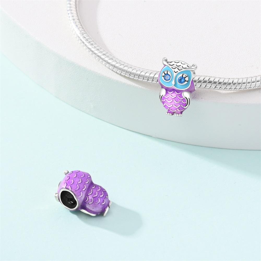 Genuine Copper Charm Luxurious Purple Owl Animal Bead Fits Bracelets DoItYourself Women Crafting Delicate Gifts Jewellery