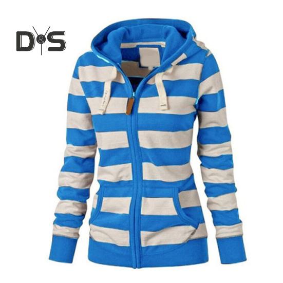 

Осенне-зимнее пальто с контрастным полосатым принтом, капюшоном, застежкой-молнией, длинными рукавами, эластичной курткой на шнурке, повседневной верхней одеждой для учебы и поездок на работу S