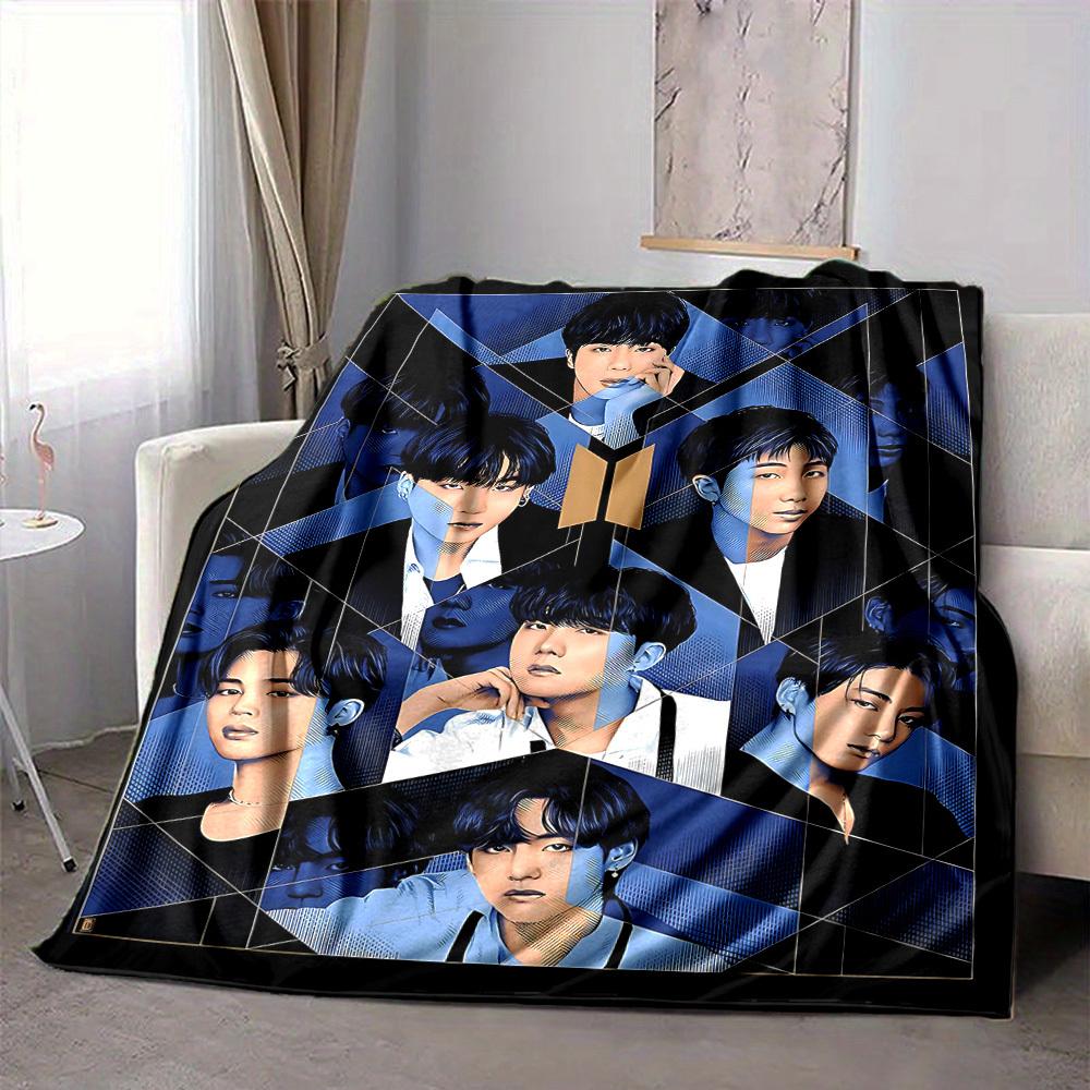 1ks BTS útulná tištěná deka lehká teplá flanelová přehozová deka na pohovku, postel, obývací pokoj