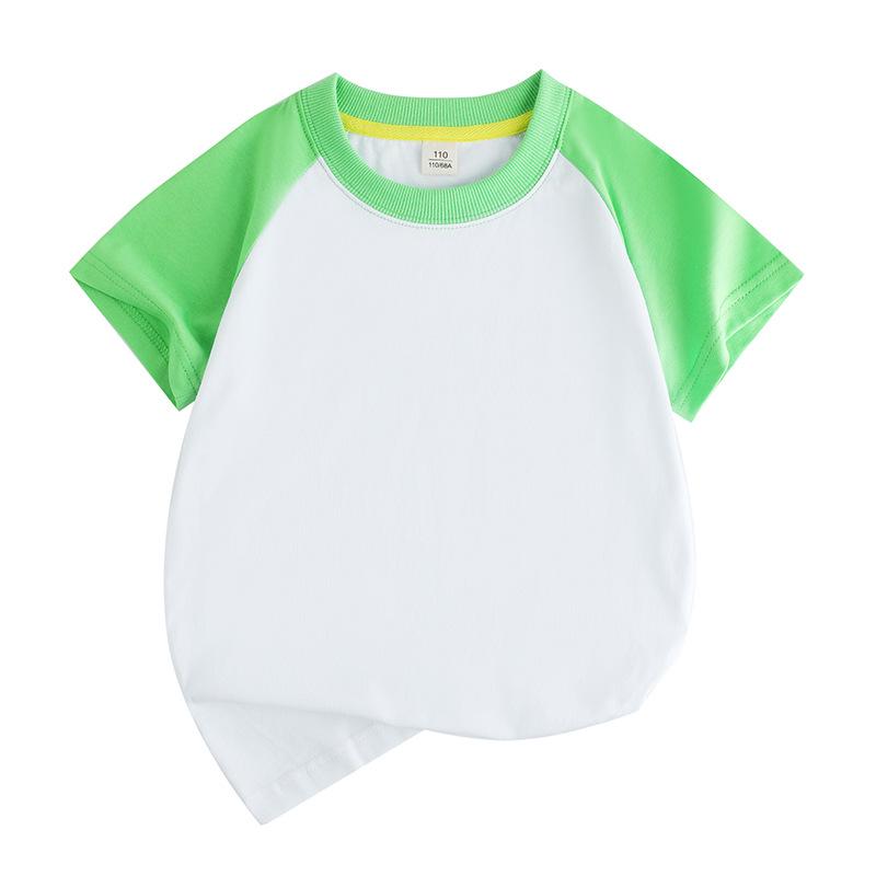 Summer Cotton Raglan Color Block Kids' Round Neck T-Shirt - Solid Color, Sweat-Absorbing, Short Sleeve Uniform