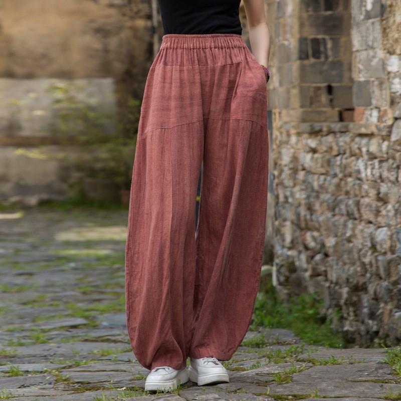 

Johnature Women Vintage Tie dye Harem Pants Elastic Waist Loose Spring Trousers Pockets Female Long Pants One Size красный