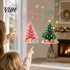 Winter Theme Wall Decor 2Pcs Pink Christmas Tree Static Window Clings, Removable Xmas Stickers Home Ornaments with Snowflake Star for Shop Cafe