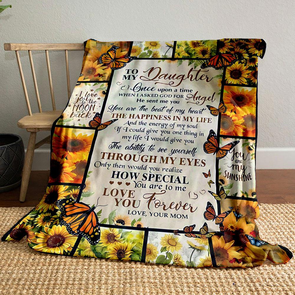 

To My Daughter Sunflower Butterfly Blanket bedroom Blanket for Livingroom Couch lunch break Soft throw for Friend s festival Gift 80cm x 120cm