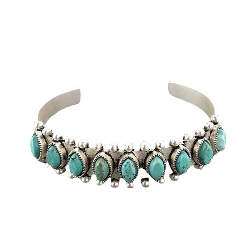 Bohemian Turquoise Floral Open Bangle Bracelet for Women