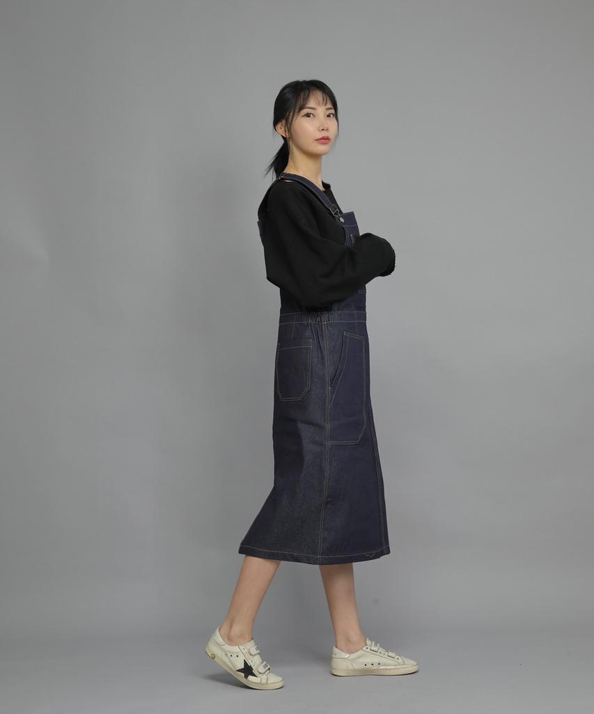Seinteukeulu Wrinkle Band Overalls Skirt Swb-612 Denim Indigo