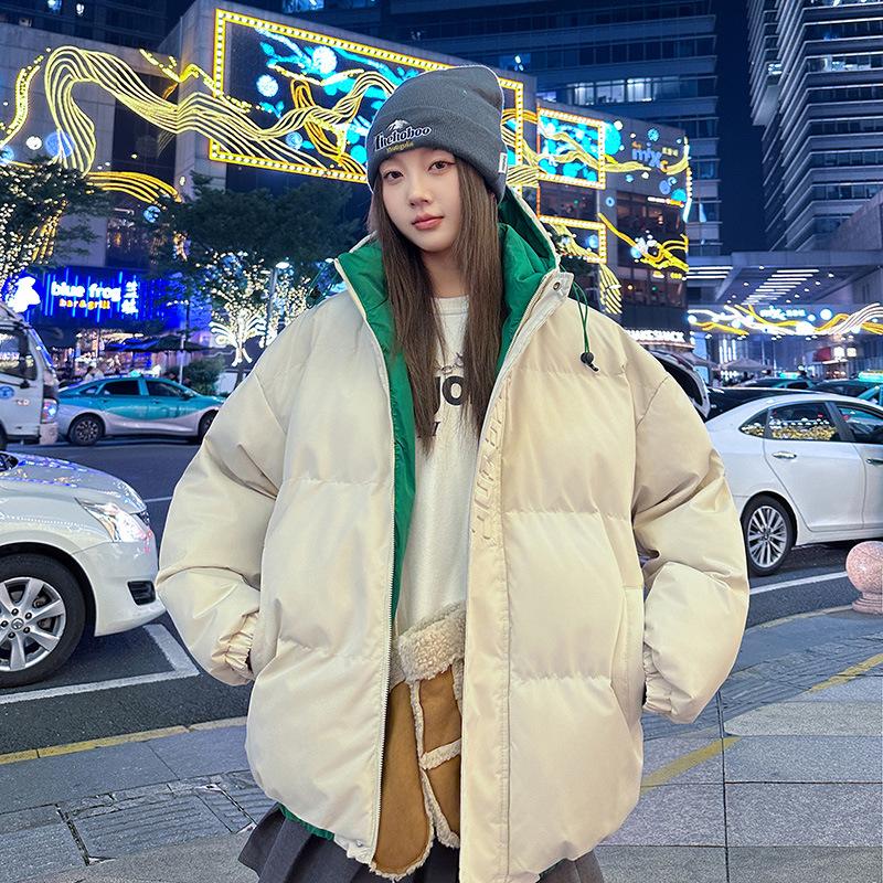 

2025 winter new couple cotton clothes men s and women s thickened thermal hooded jacket jacket student bag clothes trendy cotton-padded clothes S