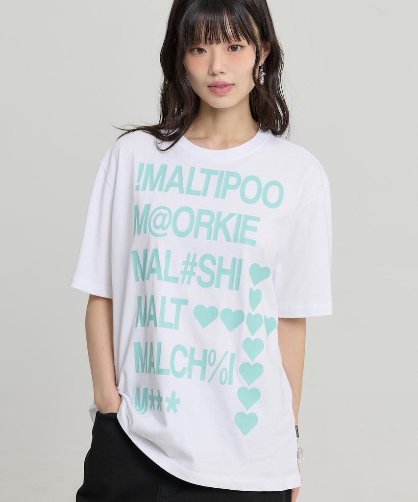 WAIKEI Maltipoo Lettering Color Block Short Sleeve T-Shirt White