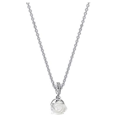 Weißer Rosen Anhänger 925 Silber Zirkonia Halskette Damen Halskette ZT2968