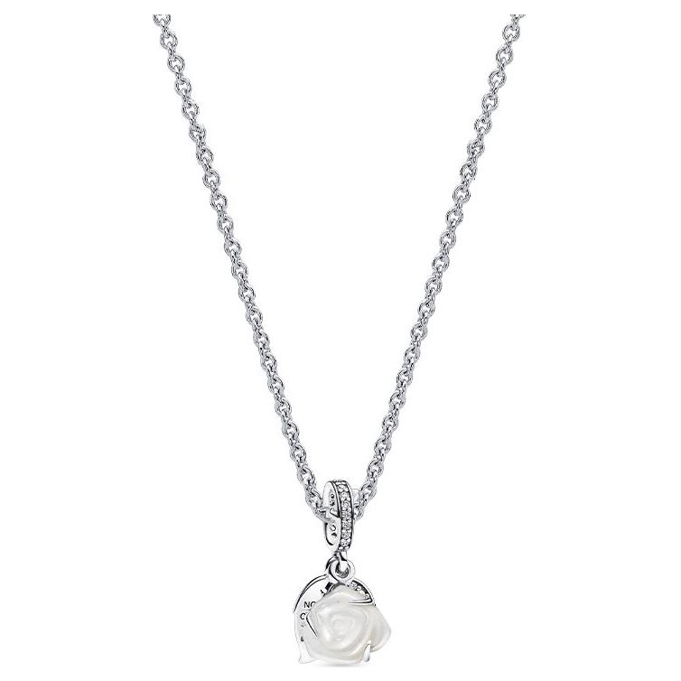 Pandora White Rose Pendant 925 Silver Cubic Zirconia Necklace Women necklace ZT2968 Box
