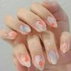 24Pcs Pink Almond False Nails Butterfly Ballet with French Design Wearable Fake Nails Simple Artificial Press On Nails Tips Art