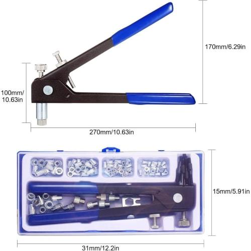 Hand Riveter Set, 86-Piece Set with M3, M4, M5, M6, and M8 Screws, Includes Rivet Set Nuts and Inserts, Screw Insertion Rivet Gun Tool, Steel and Alum