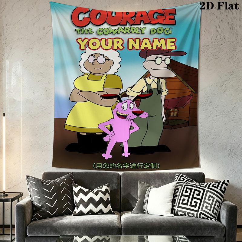 Custom Courage the Cowardly Dog Wall Hanging Printed Fabric Blanket Decorative Tapestries for Bedroom Living Room Home Decor