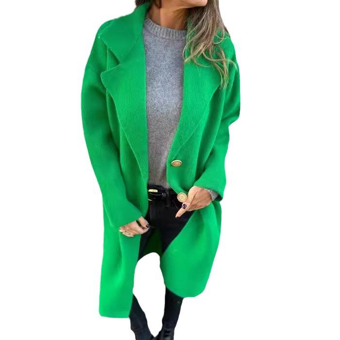 2024 Women's Autumn/Winter Long Sleeve Woolen Overcoat with Turn-Down Collar