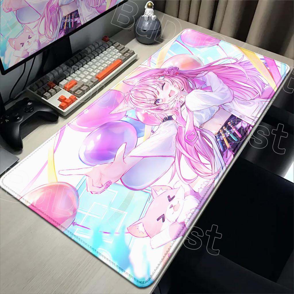 Cute Pink Anime Girl Hakui Koyori Mouse Pad Kawaii Hololive Large Table Mat Laptop Keyboard Pad XXL Mousepad PC Gamer Carpet Mat