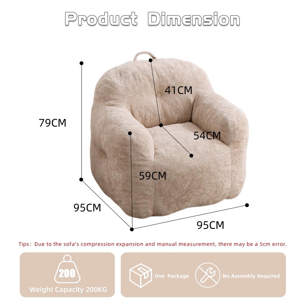 Bean Bag Chair with Shredded Sponge Filler ,Faux Fur Beanbag Sofa with Armrests , for Living Room, Bedroom & Reading,No Assembly Required ,Beige