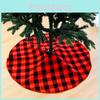 Elegant Red And Black Checkered Christmas Tree Skirt 90cm Perfect For Holiday Cheer