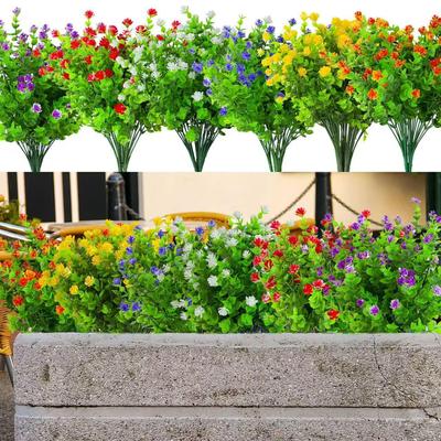 Artificial Green Eucalyptus & Camellia Spray – 7-Pronged Plastic Flowers for Home, Wedding, Outdoor, or Balcony Decor