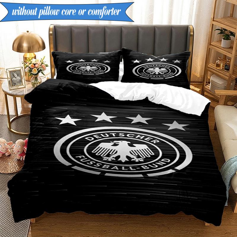 3-teiliges Weiches Bettwäsche-Set mit Aufdruck des Deutschen Fußball-Emblems, Enthält 1 Bettbezug und 2 Kissenbezüge, Perfekt für Schlafzimmer, Wohnheim, Geschenk für Fans
