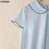 VONDA Summer Women Striped Print Casual Short Sleeve Blouse T-shirts