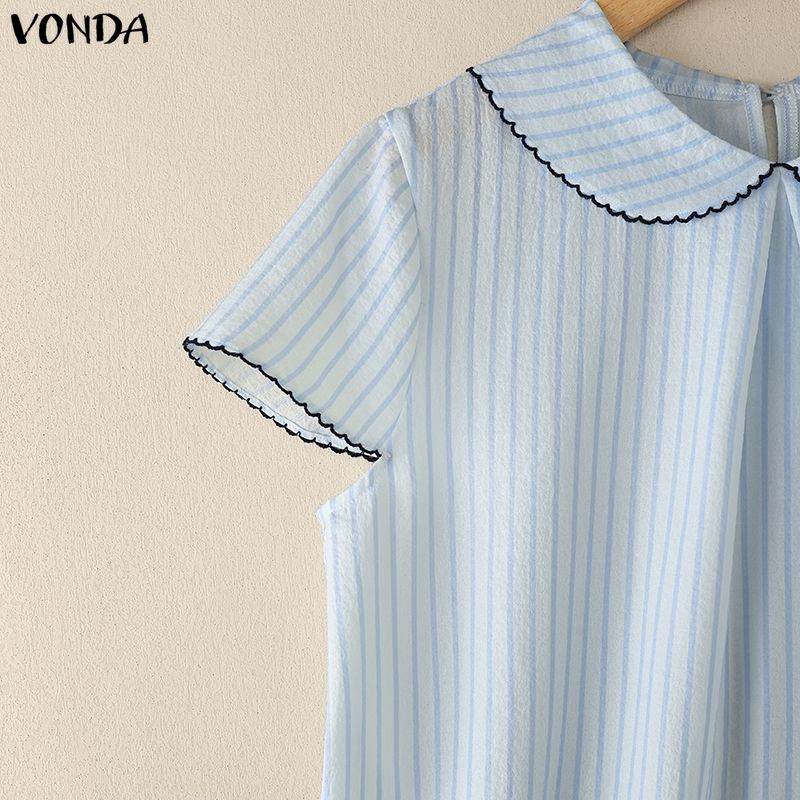 VONDA Summer Women Striped Print Casual Short Sleeve Blouse T-shirts