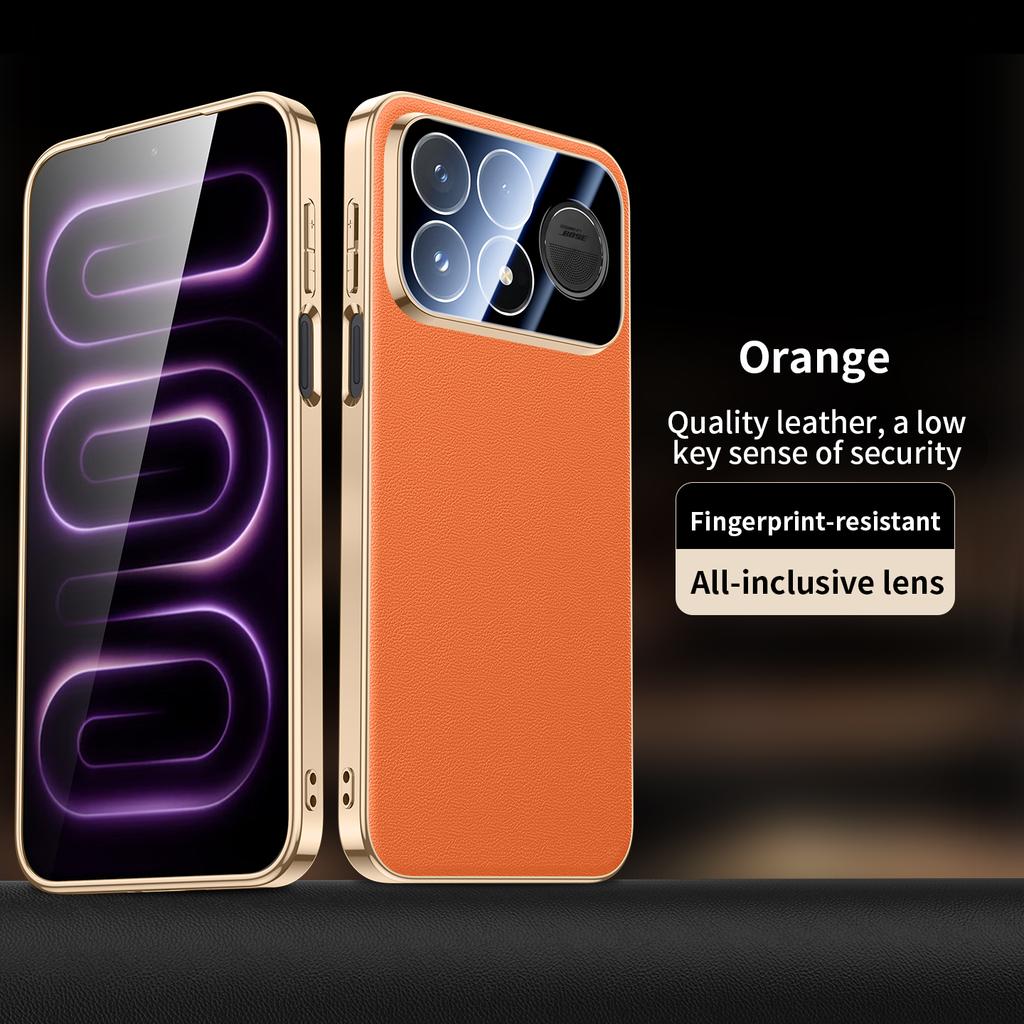 Luxury Leather Electroplated Frame Case for Poco F9 Ultra F9 F8 Pro Redmi K100 Pro Max Shockproof Glass Lens Protective Cover