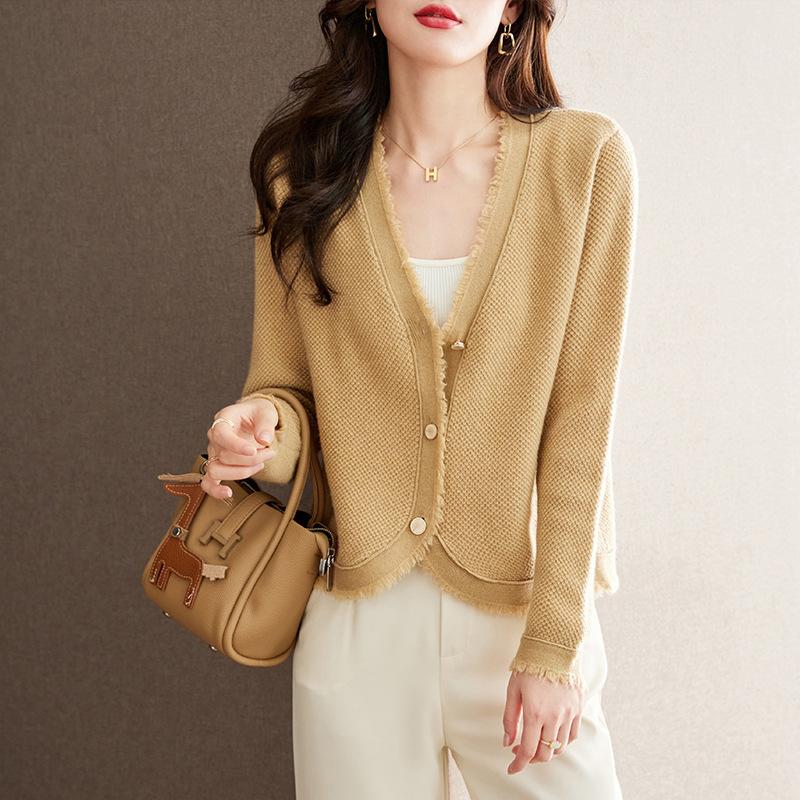 

GMXIA Свитер однотонный женский весна-осень свободный модный мягкий восковой кардиган с эффектом омоложения женский свитер One size жёлтый