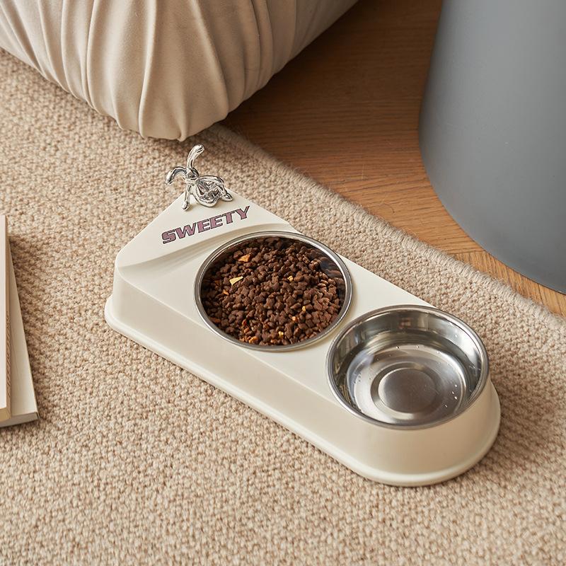 Miska dla zwierząt ze stali nierdzewnej podwójna miska dla kota i miska dla psa antypoślizgowa i odporna na przewracanie miska dla zwierząt miska na karmę dla kota miska na karmę dla psa