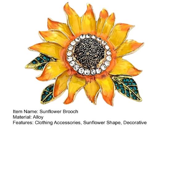 Alloy Floral Badge Rhinestone Sunflower Brooch, Decorative Lapel Pin for Men Jewelry Women, Accessory Coats Dresses Scarves Metal Flower