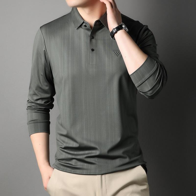 Мужская футболка с длинным рукавом и лацканами на весну и осень — фото 7