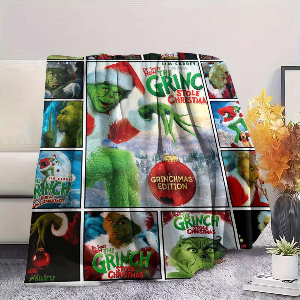 Couverture Flottante Imprimé Dessin Animé Grinch de Noël Couverture Chaude pour Chambre à Coucher, Canapé, Camping Cadeaux pour la Famille et les Amis-MJ019