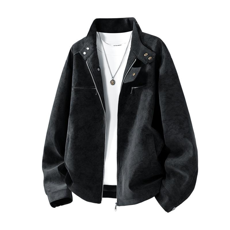 New leather jacket stand-up collar spring and autumn tooling style American retro lapel leather jacket PU leather jacket men