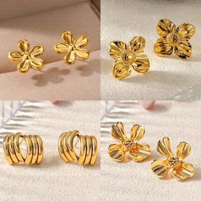 Dainty Flower Stainless Steel Earrings 18K Gold-plated Anti Fading Earring for Women Beach Vacation Wedding Party Jewelry Gifts