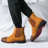New Winter Pointed Punk Rivet Suede Chelsea Ankle Boots Brown Black Men's Casual Luxury Brand High-top Shoes Zapatos Hombre