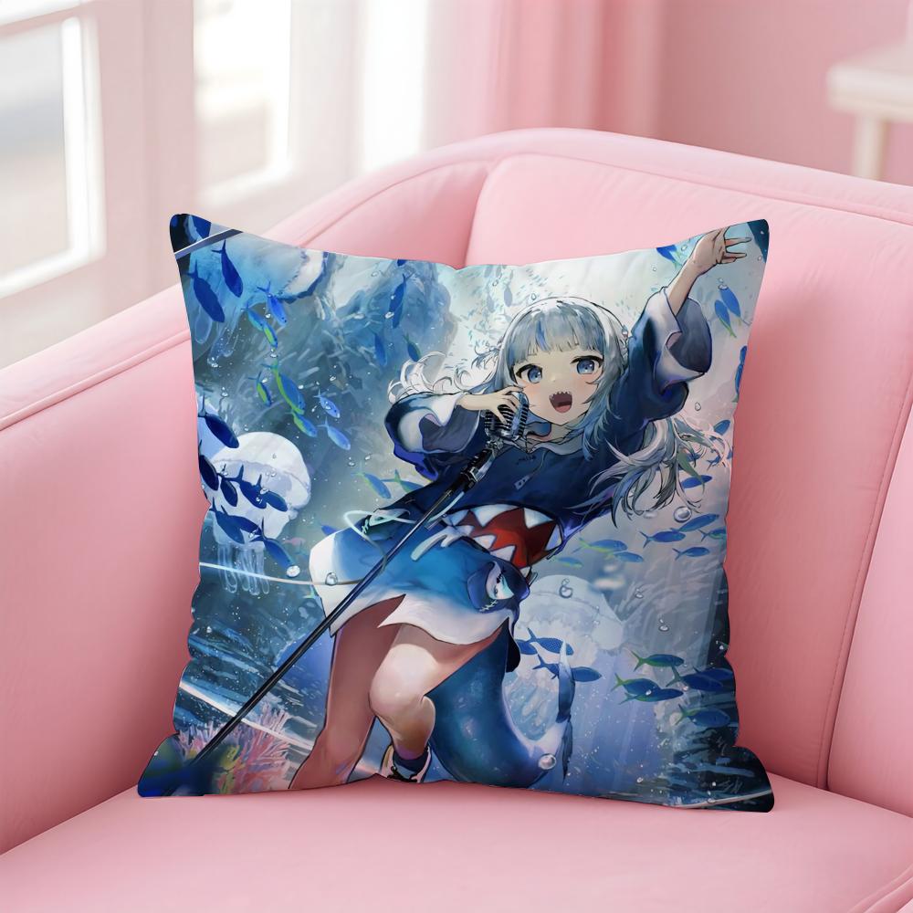 Hololive EN Gawr GuraG Cushion Cover Pillow Case Soft Skin Friendly Fabric  Concealed Zipper