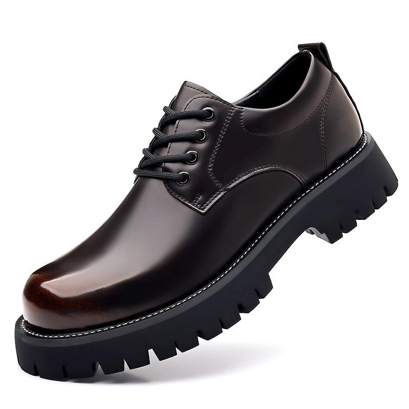 Men's Polished Leather Martin Boots - British Style, Versatile Casual Low-Top Short Boots for Autumn and Winter.