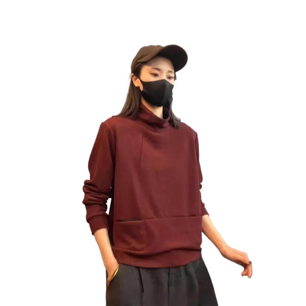 2025 Winter Velvet Color Block High Neck Warm Hoodie with Double Pockets for Women